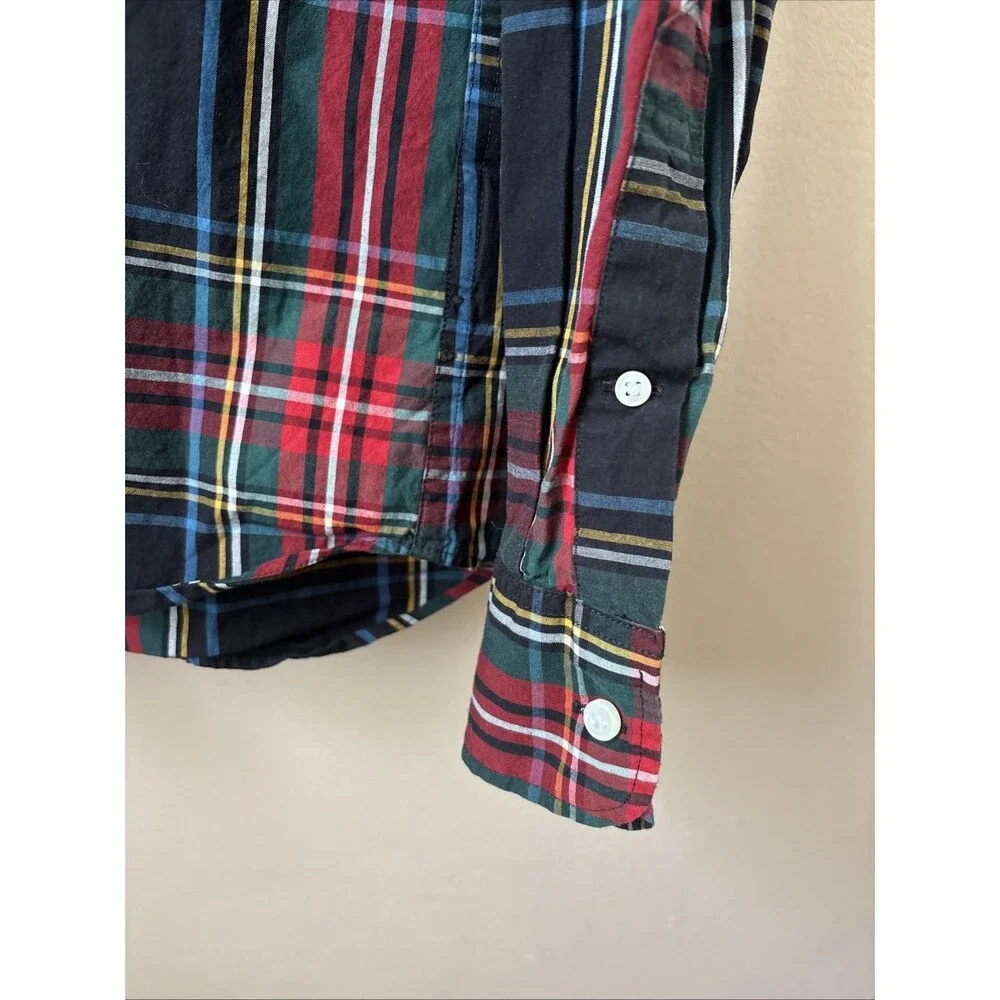 J.Crew Slim Button Up Shirt Mens L Red Plaid Organic Cotton Long Sleeve